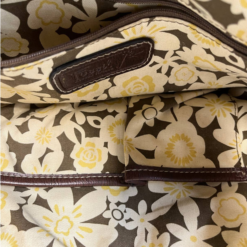 Fossil Large Canvas Brown Vegan Striped Tote Handbag Purse - Picture 4 of 7